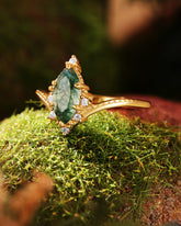 ZELDA Curved Marquise Cut Moss Agate Engagement Ring